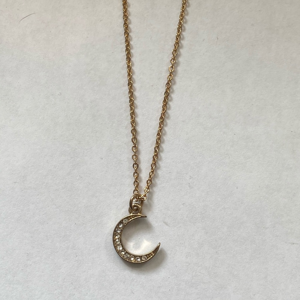 Gold-filled and gold-plated moon with crystals